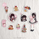 stickers kawaii dessins animés personnages desserts rose blanc gris noir opaques téléphone bagages moto