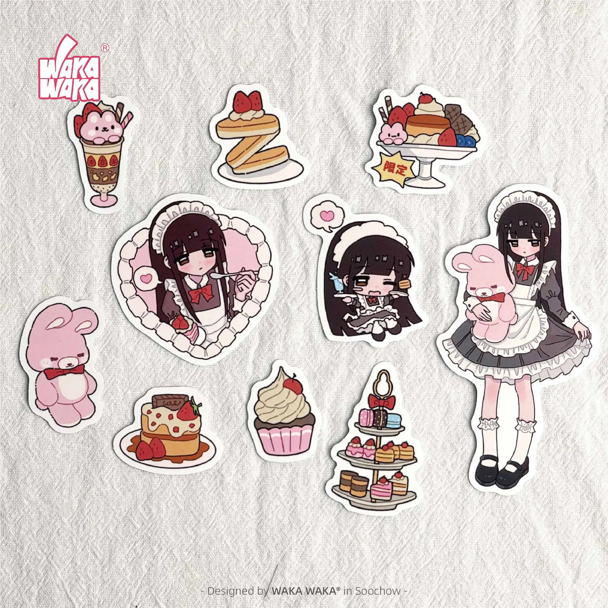 stickers kawaii dessins animés personnages desserts rose blanc gris noir opaques téléphone bagages moto