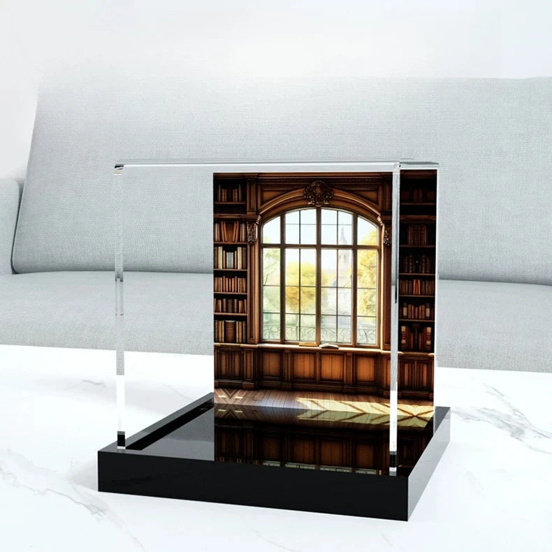 boîte rangement transparente miniature bibliothèque marron livres meubles détaillée clips vert bleu blanc