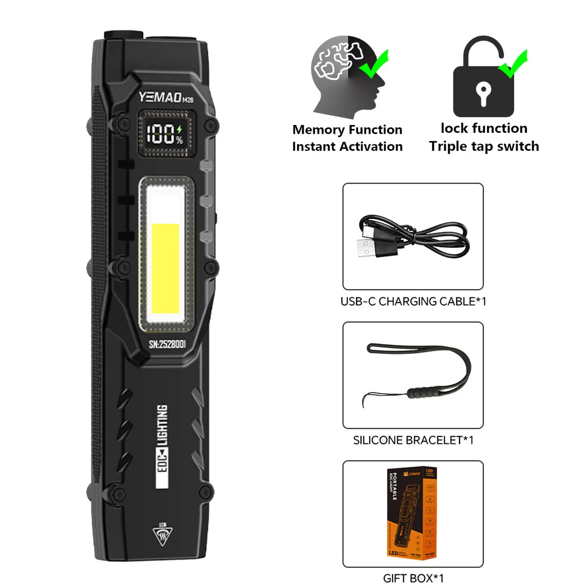 lampe torchon led rechargeable lumen blanc moderne compact clip uv intense