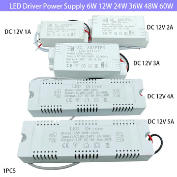 adaptateur led driver 12v 1a 6w 2a 24w 3a 36w 4a 48w 5a 60w