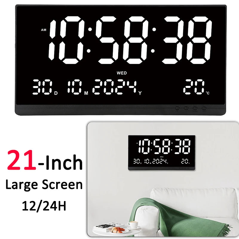 grande horloge murale digitale moderne horaire calendrier température réveil couleur noir rouge bleu blanc