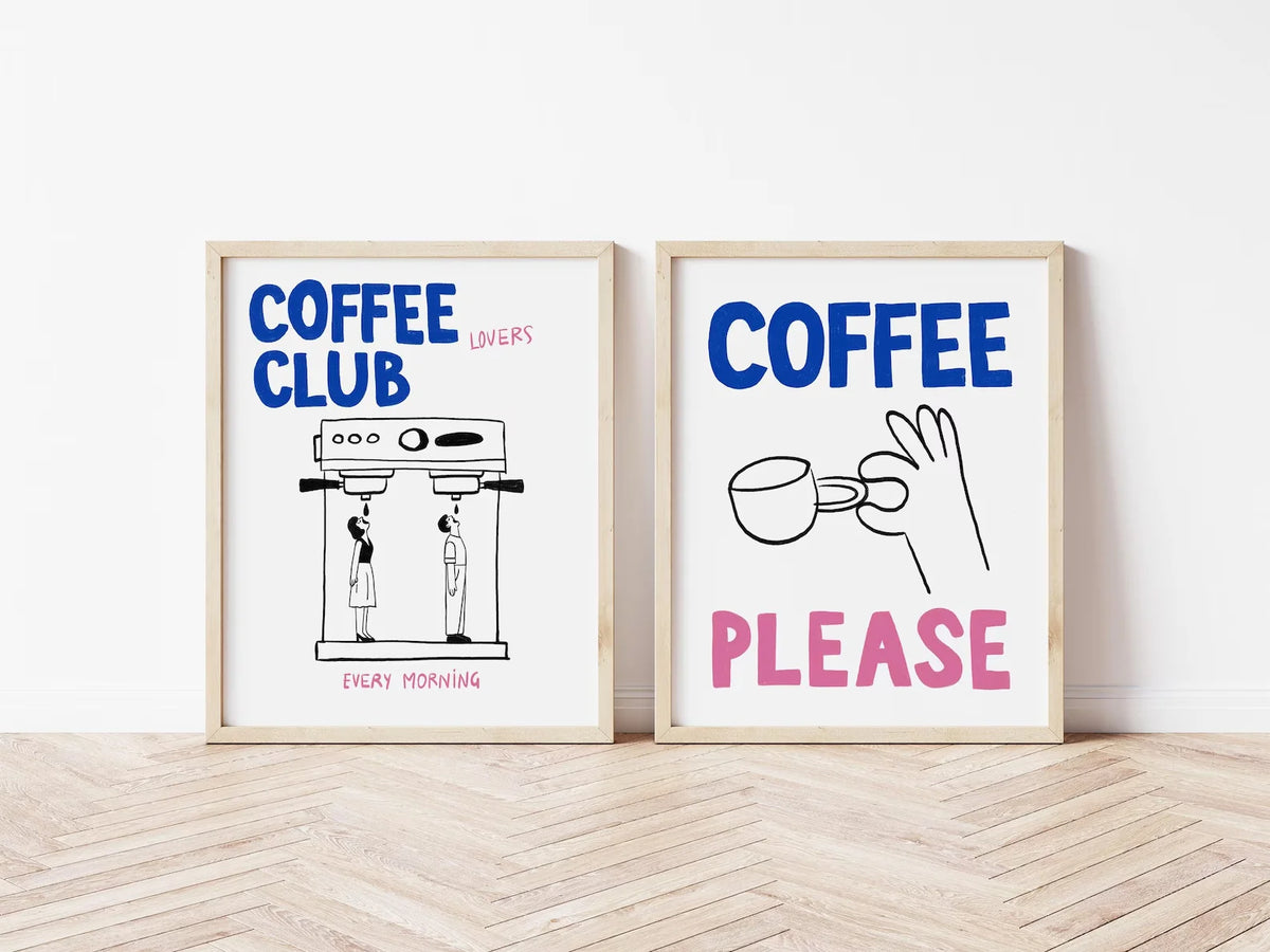 affiches modernes illustration Morning Dive Coffee Club minimaliste beige clair vert pastel orange noir