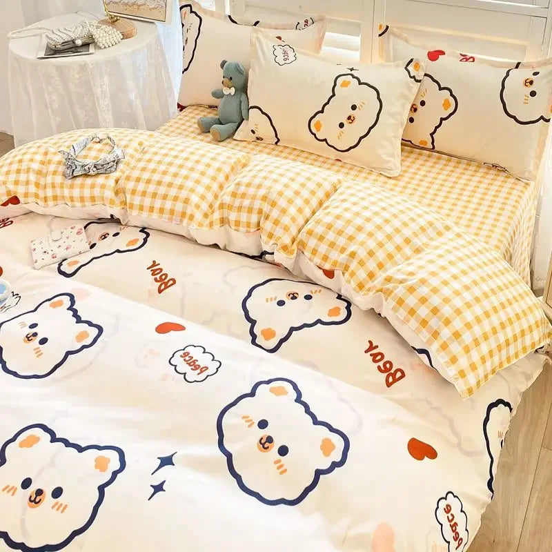 Détail du motif quil de drap de lit sur housse de couette gris clair