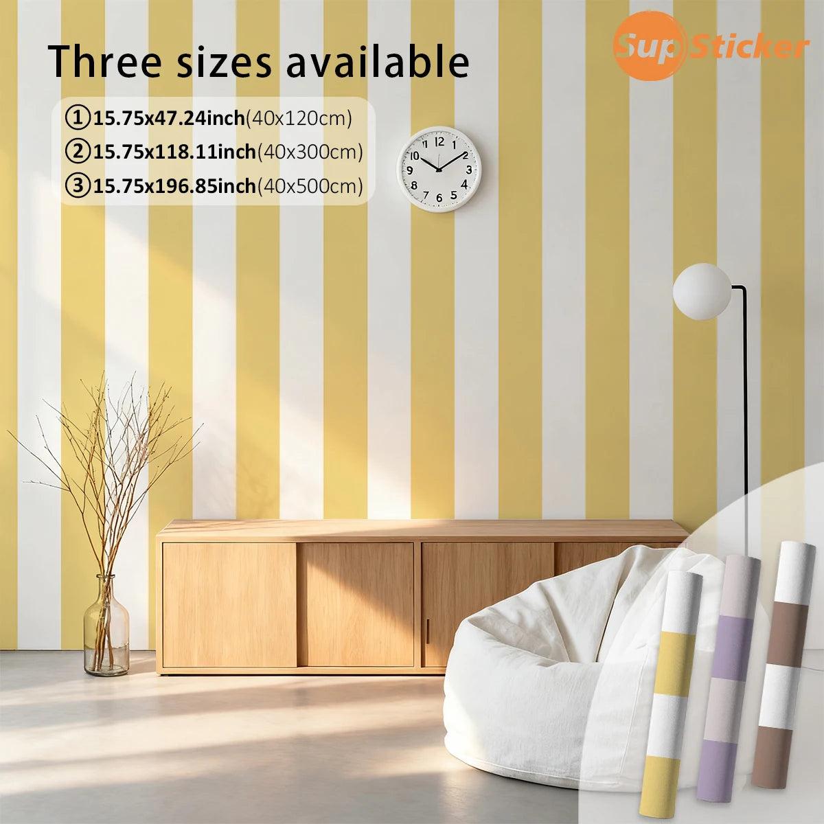 papier peint rayé moderne jaune blanc violet marron adhésif auto collant amovible décoration mur