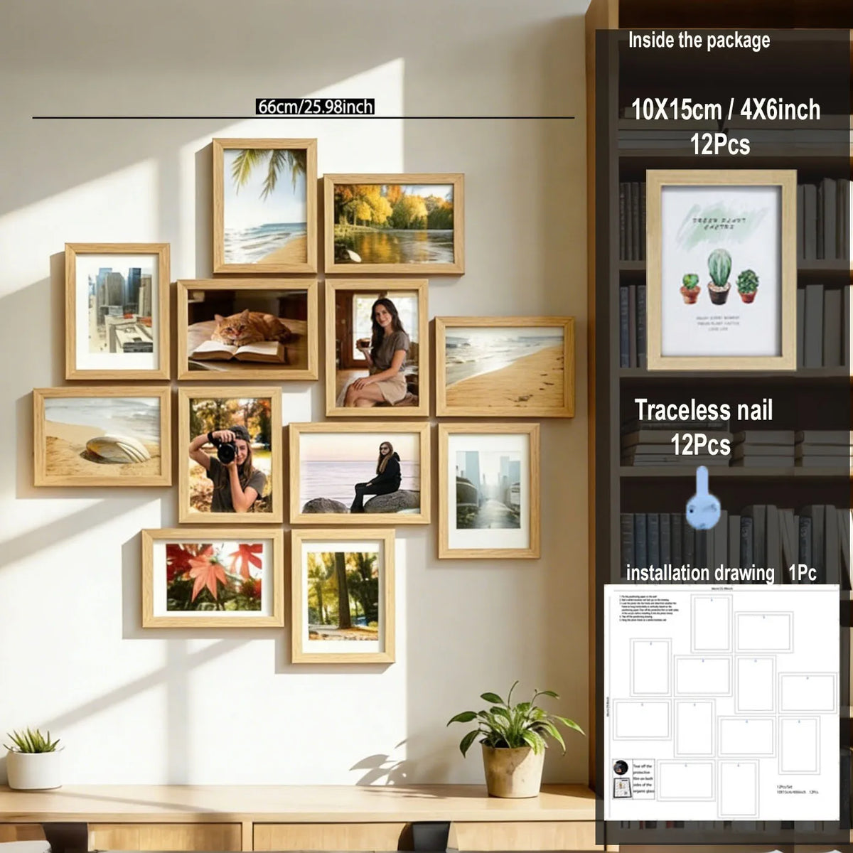 Cadres photo bois modernes noirs naturels set 12 plan