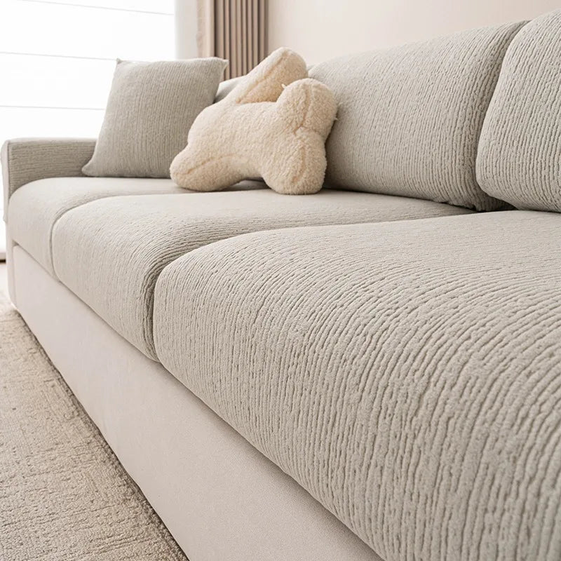 housse canapé beige clair tissu côtelé moderne protection siège salon universelle antidérapante ajustable