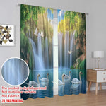 rideau moderne deux pièces paysage cascade oiseaux arbres vert bleu opacité polyester
