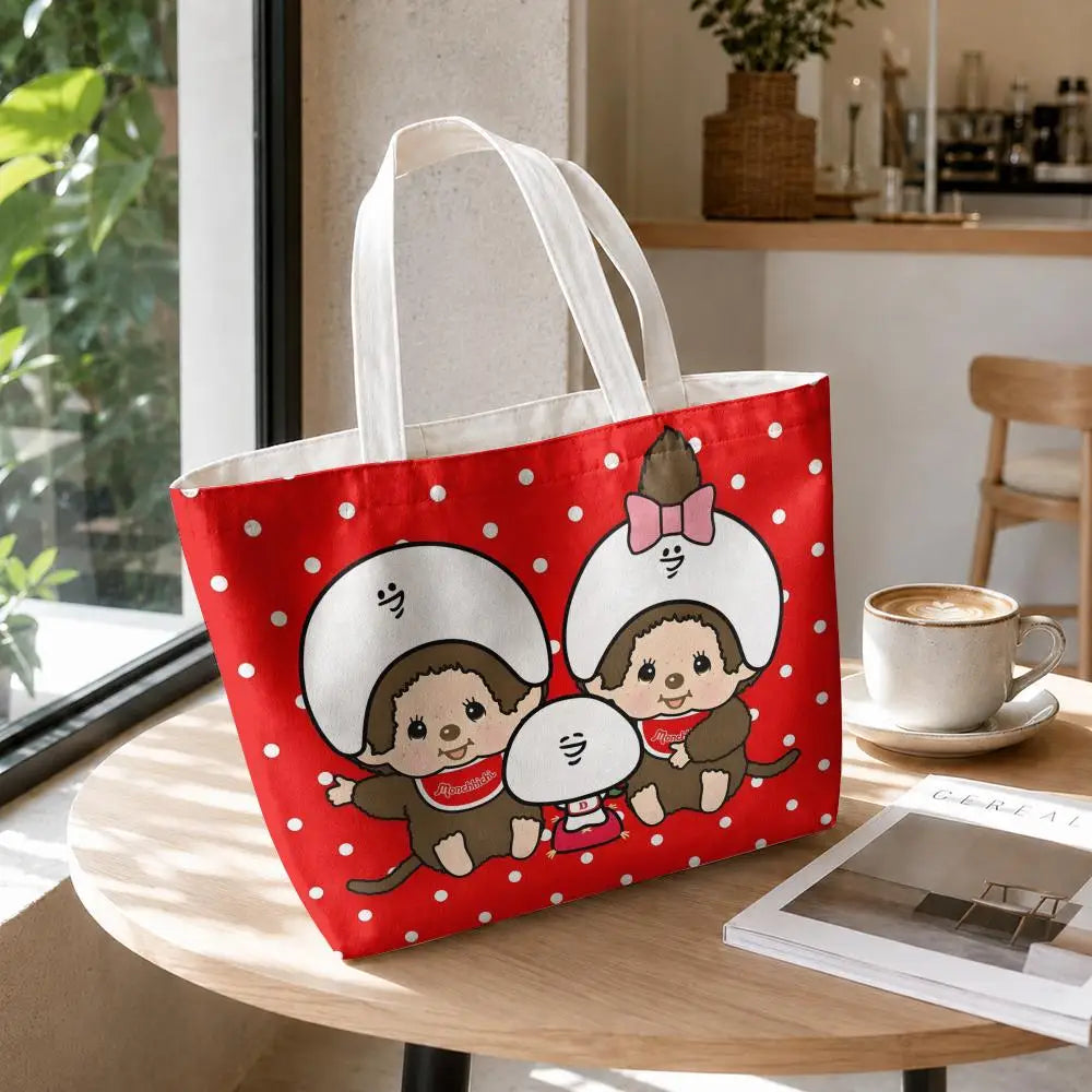 sac main rouge pochette motif singe cartoon toile shopping sac bandoulière femme