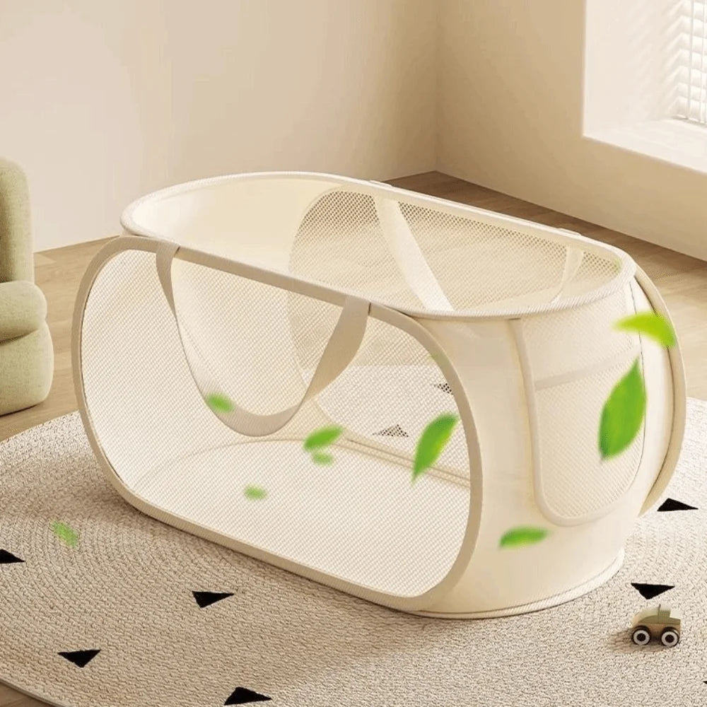 panier rangement pliable moderne beige clair maille compartiments poignée rangement buanderie fournitures réutilisable
