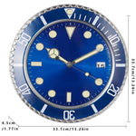 horloge murale plongée bleu vert rouge cadran lumineux aiguille quartz métal fixations