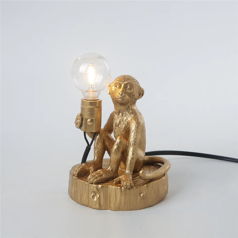 lampe table singe or noir sculpture détaillée animalière chambre enfant décoration maison lumière chaleureuse