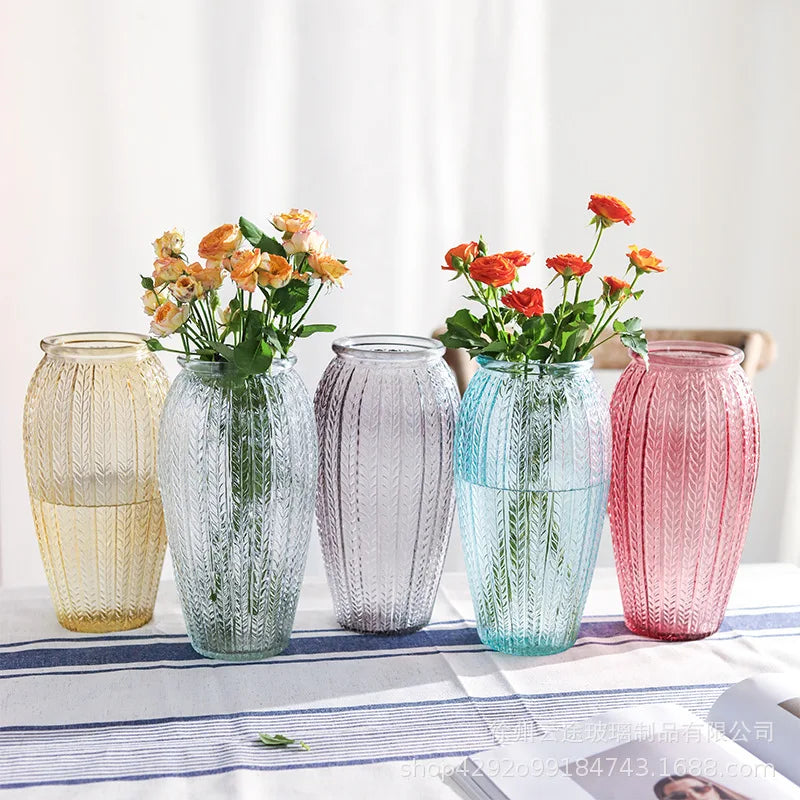 Vase en verre avec motif d'oreilles de blé en relief, décoration de salon moderne