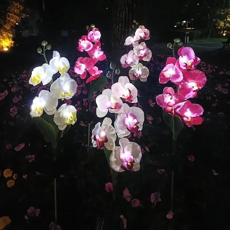 fleurs artificielles orchidées blanc rose bleu moderne décoratifextérieur tringle métallique socle noir