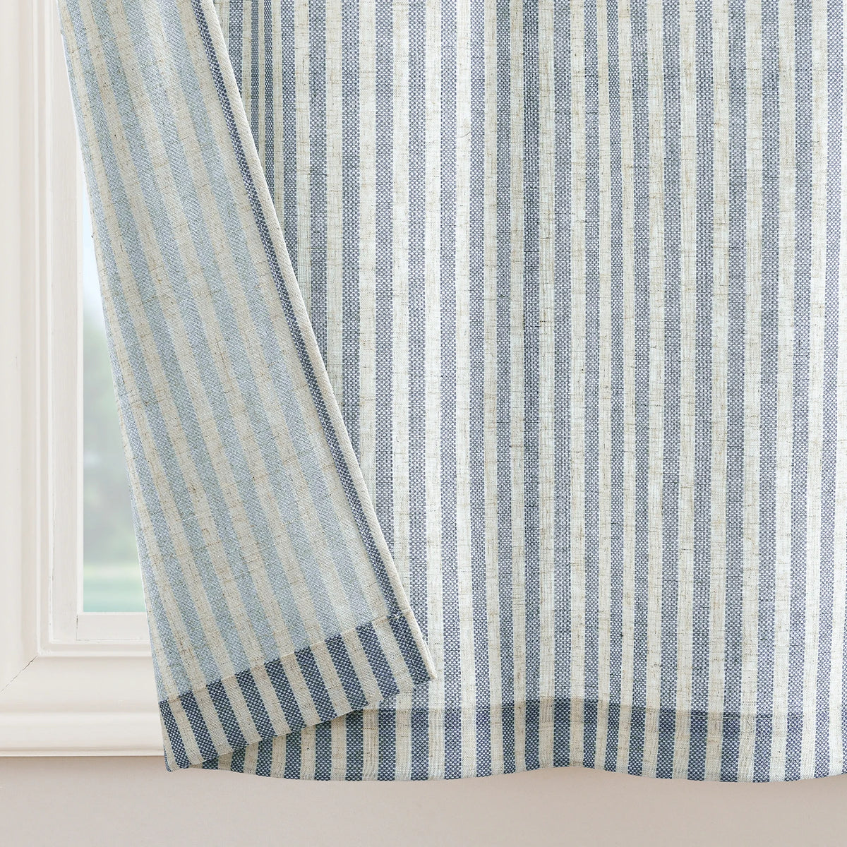 rideau tab top lin bleu marine blanc rayures moderne rustique pack deux pièces