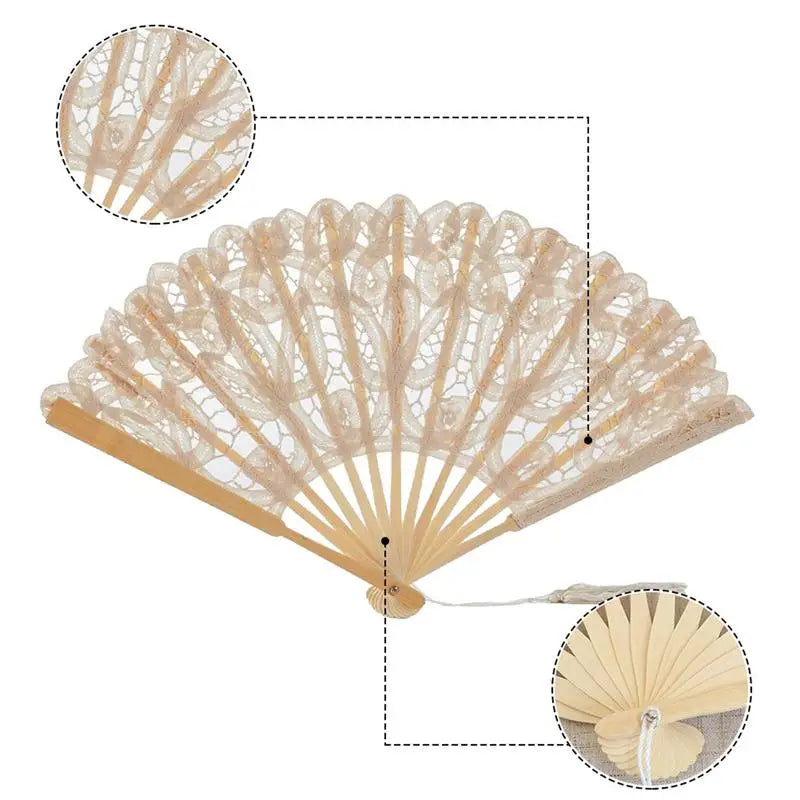 Éventail japonais pliant en dentelle blanche déco mariage