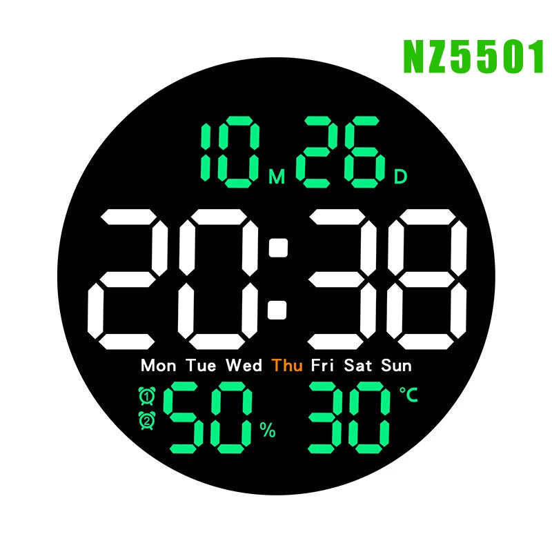 horloge murale numérique LED double alarme calendrier température humidité réglable luminosité télécommande moderne