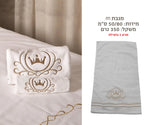 draps coton brodés couronne élégants oreillers couette literie chambre blanc motifs floraux