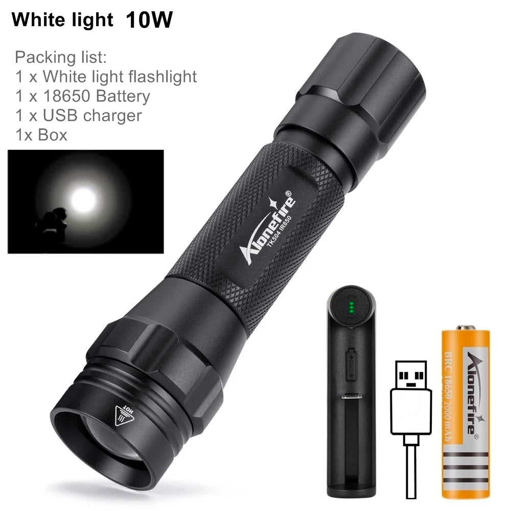 lampe torche noire infrarouge lumineuse intense résistante moderne tringle modes réglables