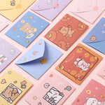 cartes postales anniversaire ours lapin dessins animés bleu rose violet mignon cartoon