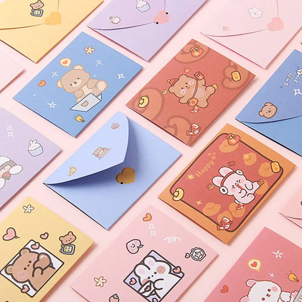 cartes postales anniversaire ours lapin dessins animés bleu rose violet mignon cartoon