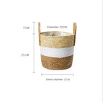 paniers rangement boho blanc rayures naturel bordure noire pliables stockage maison jardin