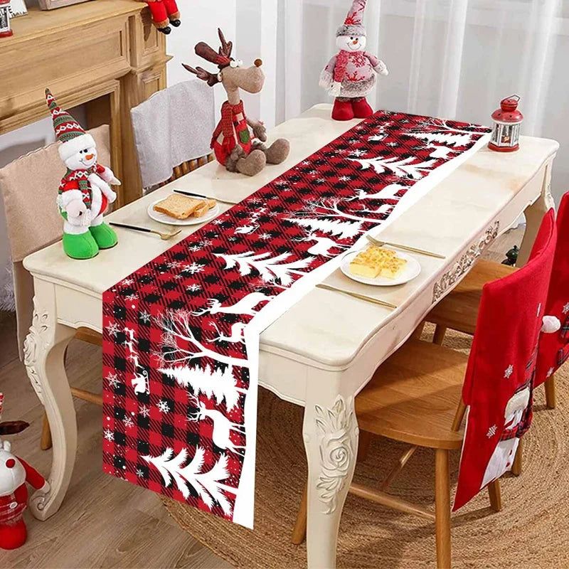 table noël chemin rouge blanche doré père noël flocons merry christmas festive