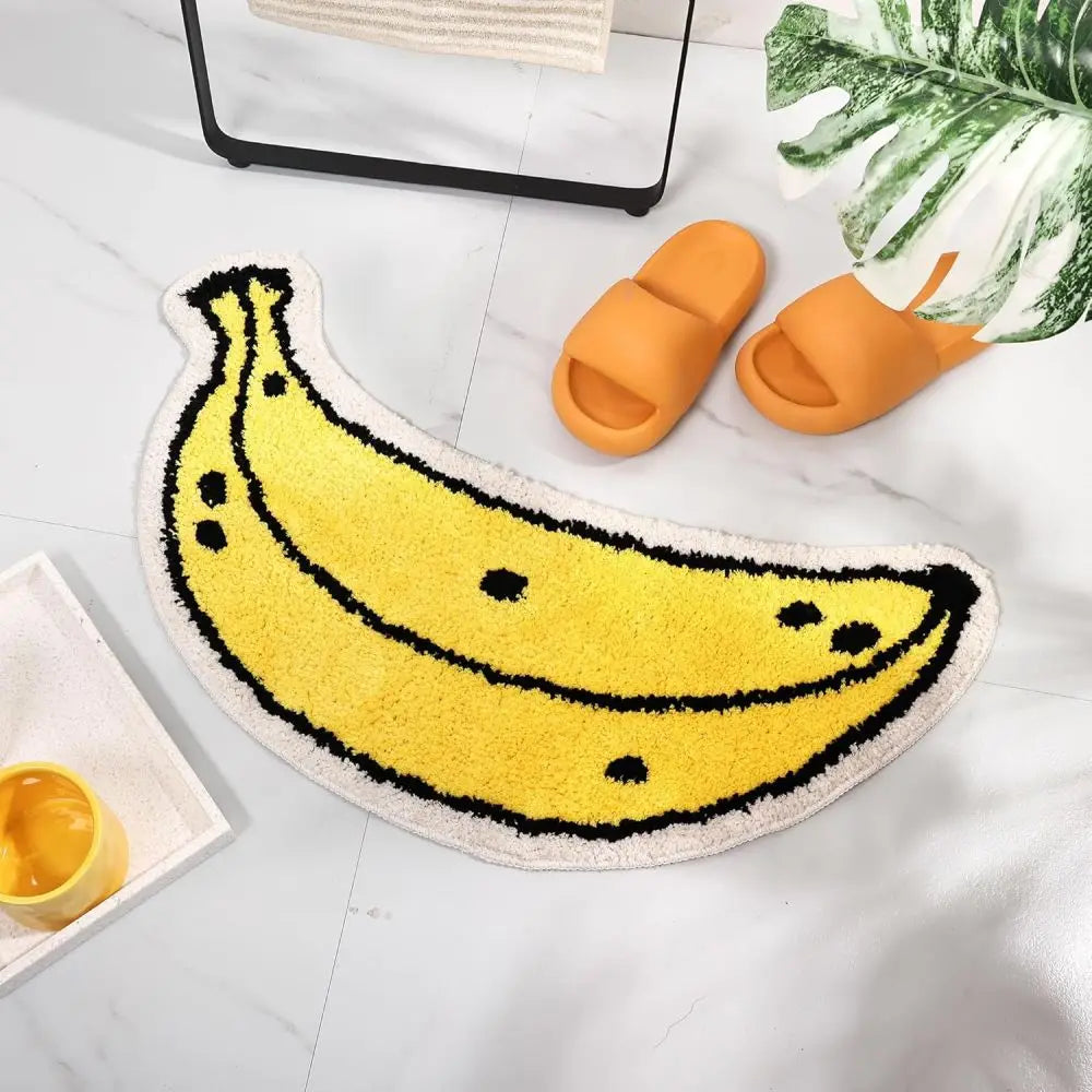 tapis antidérapant moderne bananes jaunes noires laine blanche intérieur extérieur maison