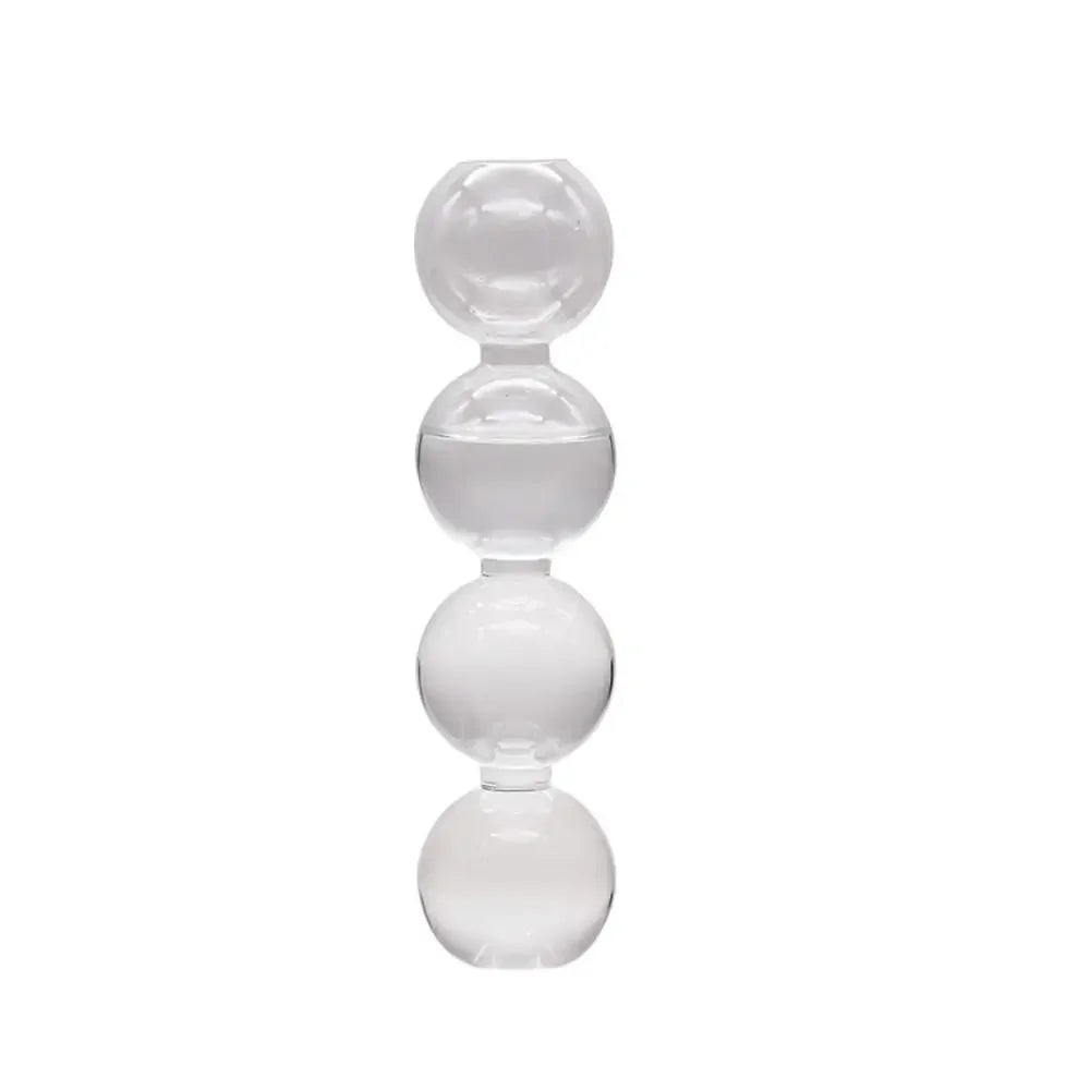 vase moderne transparent sphères empilées jaune clair rose bleu vert brun