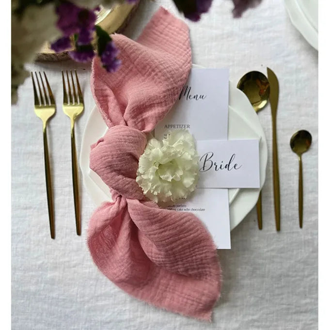 Serviette coton rose pâle rayures fines élégante table restaurant classique absorption'eau