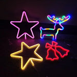 néons lumineux décoratifs cloche flocon arbre renne étoile couleurs vives câbles usb alimentation festive