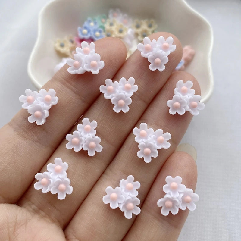 paillettes résine fleurs artificielles miniatures ornements pétale centre rouge rose violet bleu gris beige