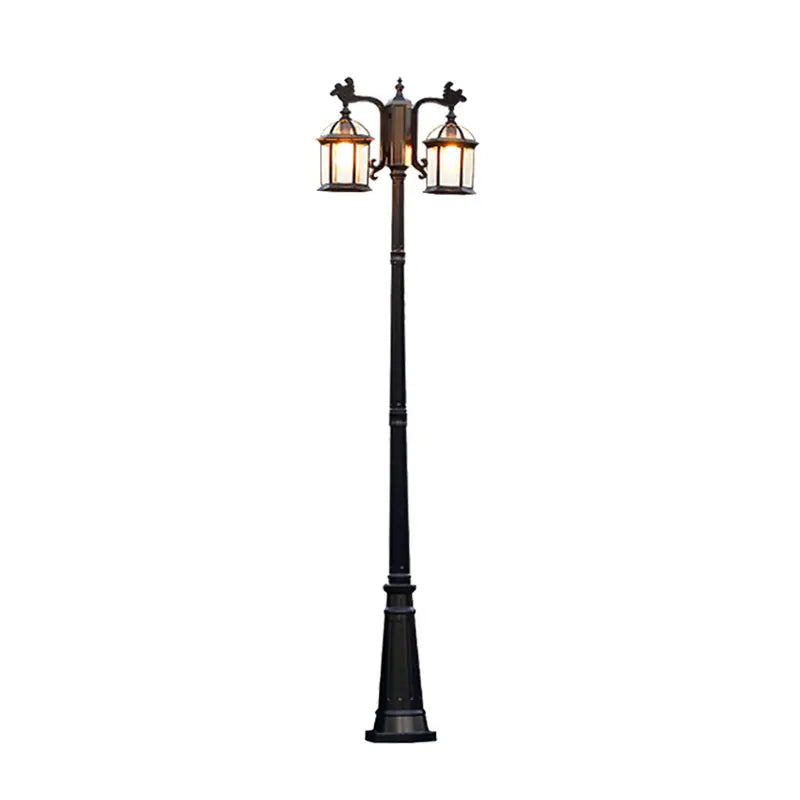 lampe rue classique vintage deux lanternes led noir doré ornements métalliquesextérieur ip65 flux lumineux