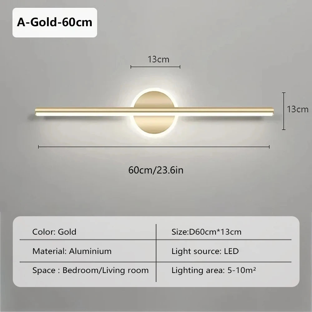 lampe murale moderne miroir intégré or noir minimaliste mur fixé LED chambre coucher