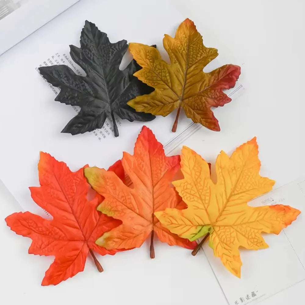 feuilles erable artificielles soie couleur automne orange rouge jaune decoration exterieur naturelle detaillee festive