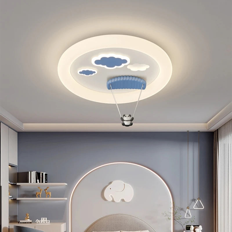 lampe enfants panda avion nuages bleu blanc moderne chambre LED pendentif