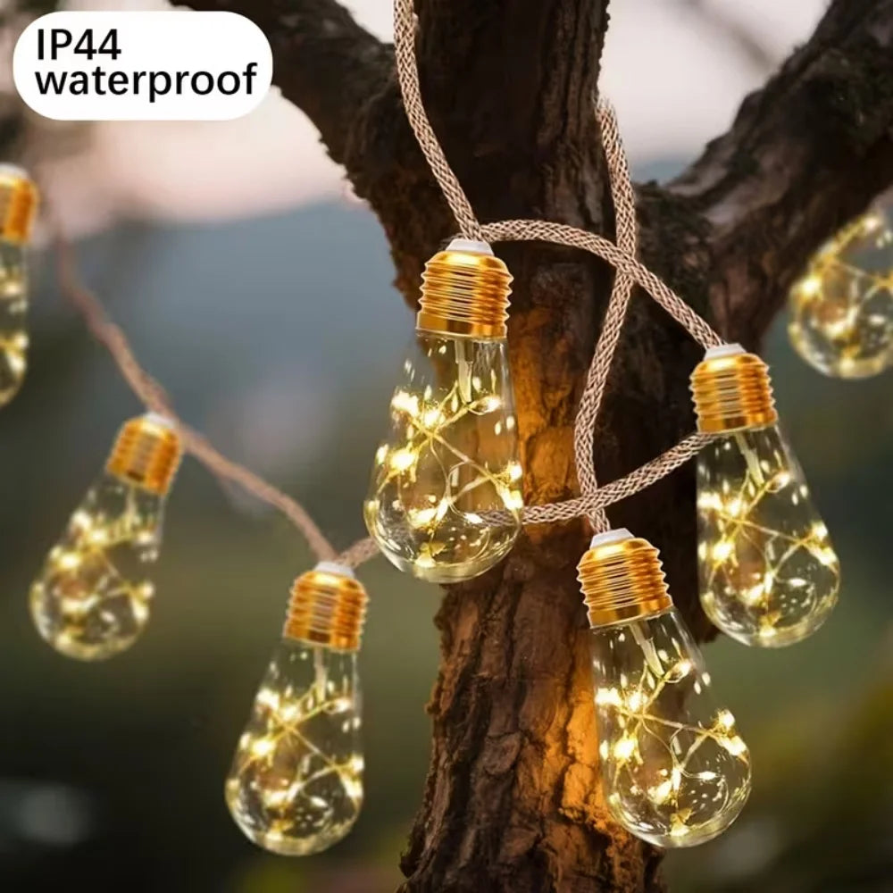 guirlande lumineuse solaire led transparente dorée rustique modes patio jardinextérieur