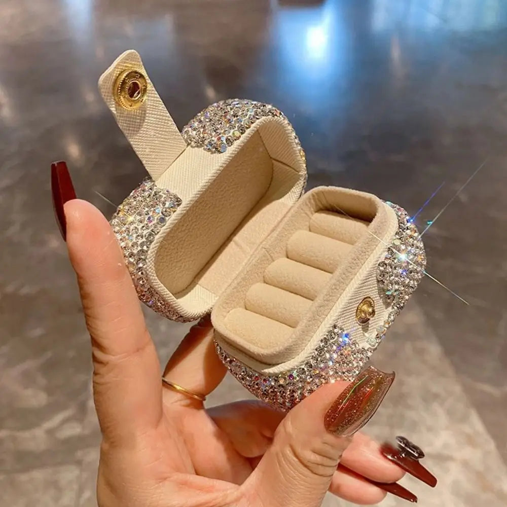 boîte bijoux moderne élégante cuir pu strass argenté beige rangement bijoux porte bijoux cadeau