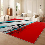 grand tapis salon moderne motif ondulé bleu beige noir doux polyester chambre intérieur maison