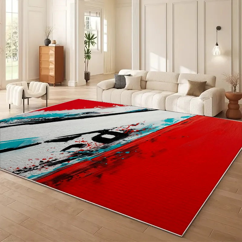 grand tapis salon moderne motif ondulé bleu beige noir doux polyester chambre intérieur maison