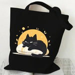 sac main femme toile chat cartoon noir blanc motifs animaux décontracté sans fermeture éclair