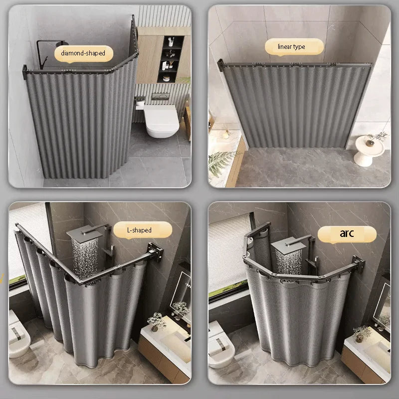 rideau douche gris texturé moderne salle bain pliable rangement mural