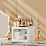 boîte rangement cosmétique tiroirs plastique moderne beige clair panneaux verticaux transparents organisation salon chambre