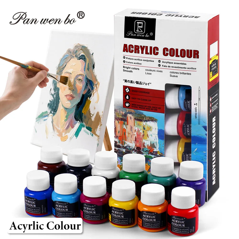 peintures acryliques 12 couleurs bleu vert rouge jaune noir violet modernes toile verre papier