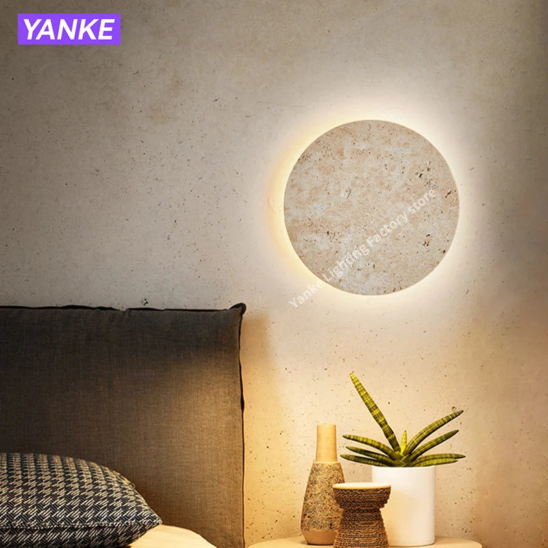 applique murale moderne bois beige texture granulaire led 4000k adhésive chambre salle manger