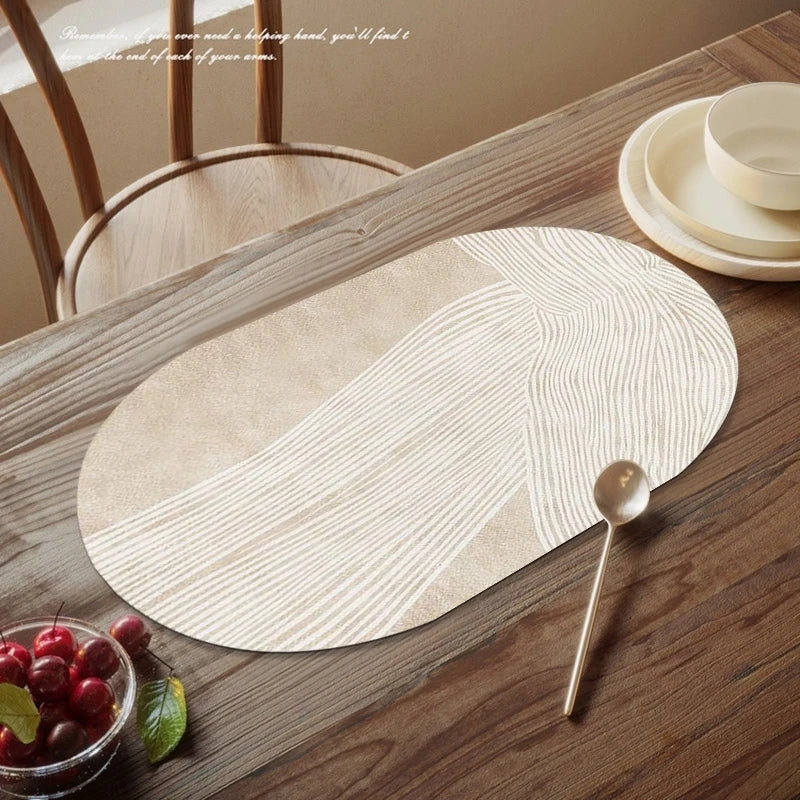 serviette table rectangulaire beige clair relief lignes blanches moderne cuisine décoration maison classique