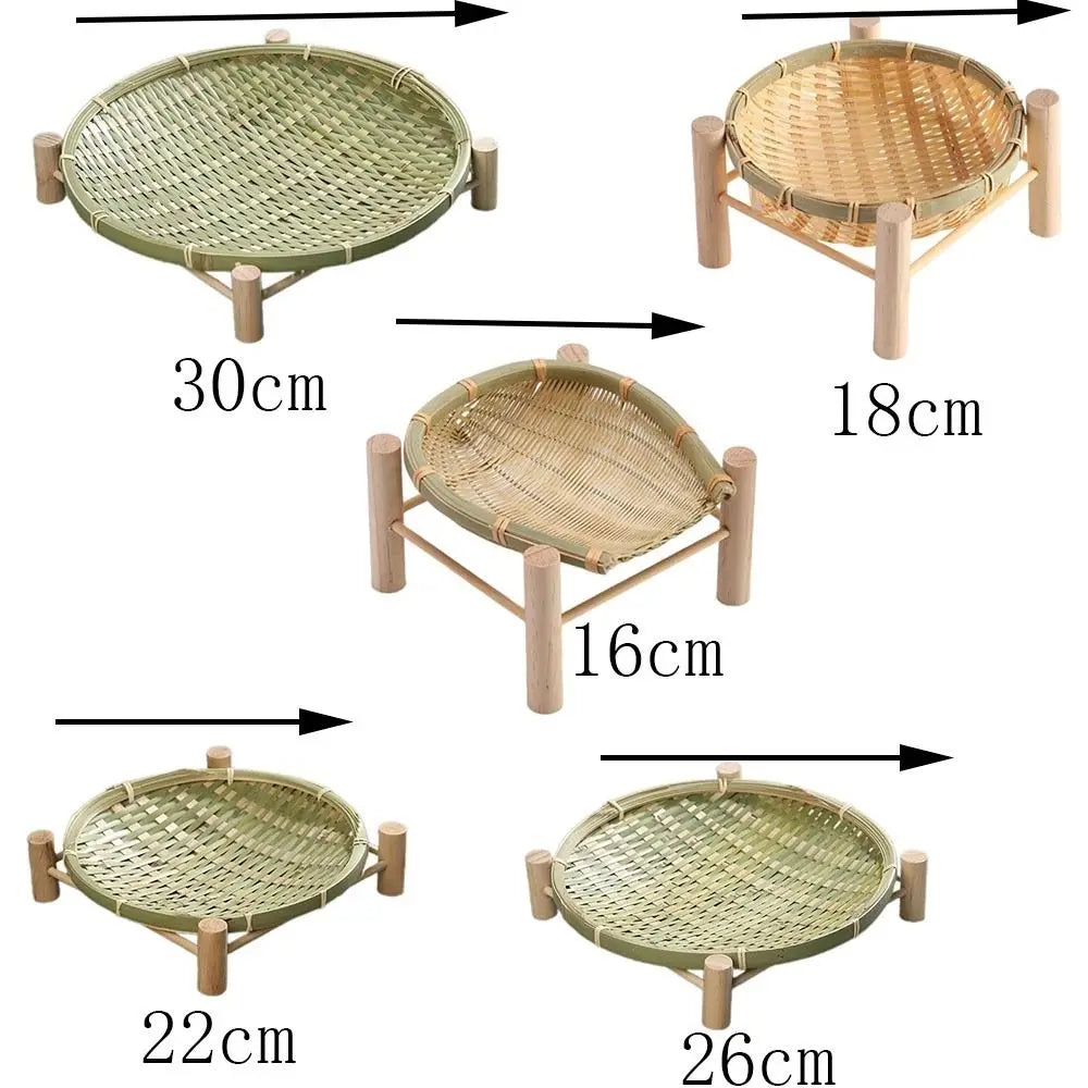 assiettes bambou tissées vert clair beige assiettes traditionnelles empilables multifonctionnels pieds bois