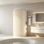 rideau douche pliable moderne beige clair rayures verticales opacité aimants