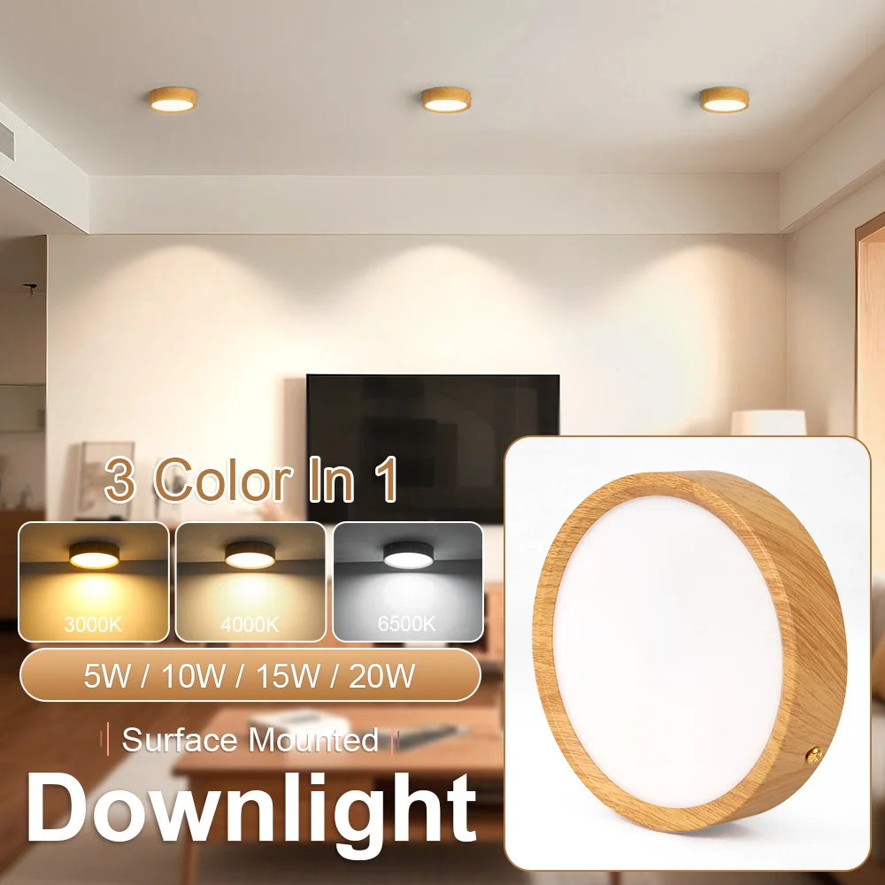 Downlight bois naturel moderne couleurs mémoire led haute luminosité facile