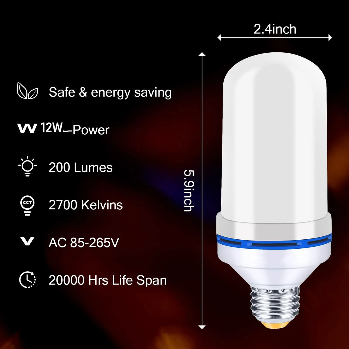 ampoule led effet flamme blanc orange jaune base e27 moderne décoratif 360° vacillation lumière